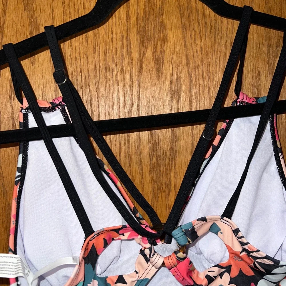 Ai Mage Floral One Piece Swimsuit Women's Size S Backless Criss Cross Straps NWT